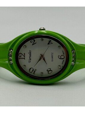 3/$30 Varsales Watch Women Green White Dial Rhinestone Accents Cuff Band